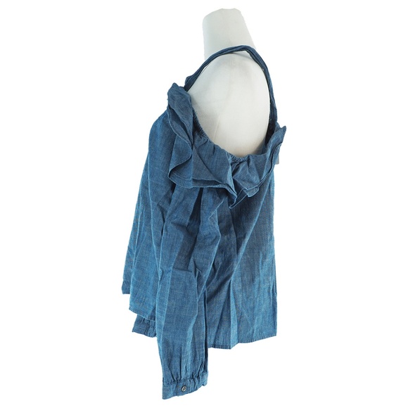 J.Crew Off-the-Shoulder Tie-Neck Top in Chambray - Picture 11 of 12